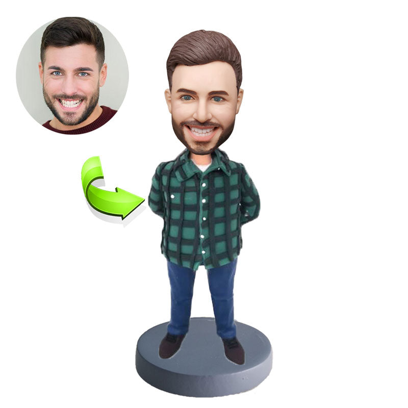 Man Checkered Shirt Bobblehead - Custom Casual Gift Doll