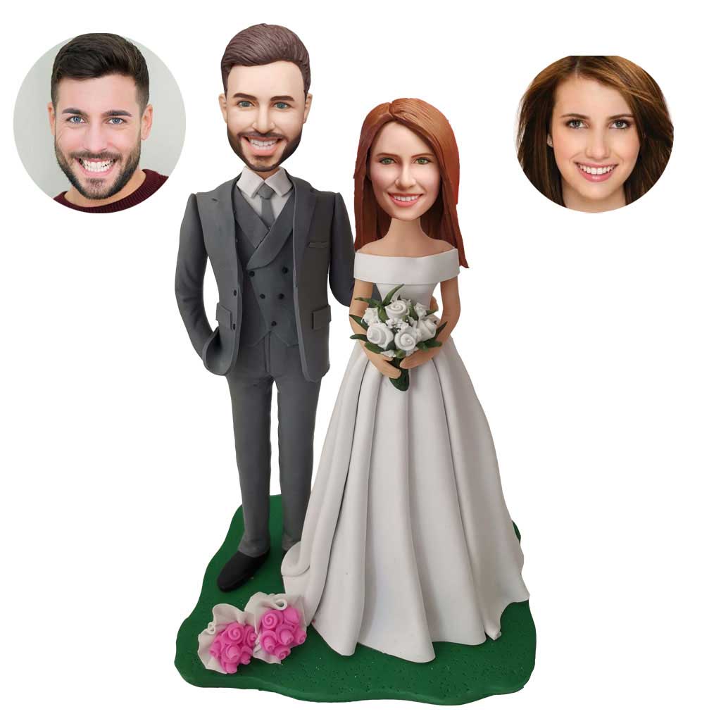 Wedding custom bobblehead of wedding 2, an adorable figurine perfect for bridal gifts or cake toppers