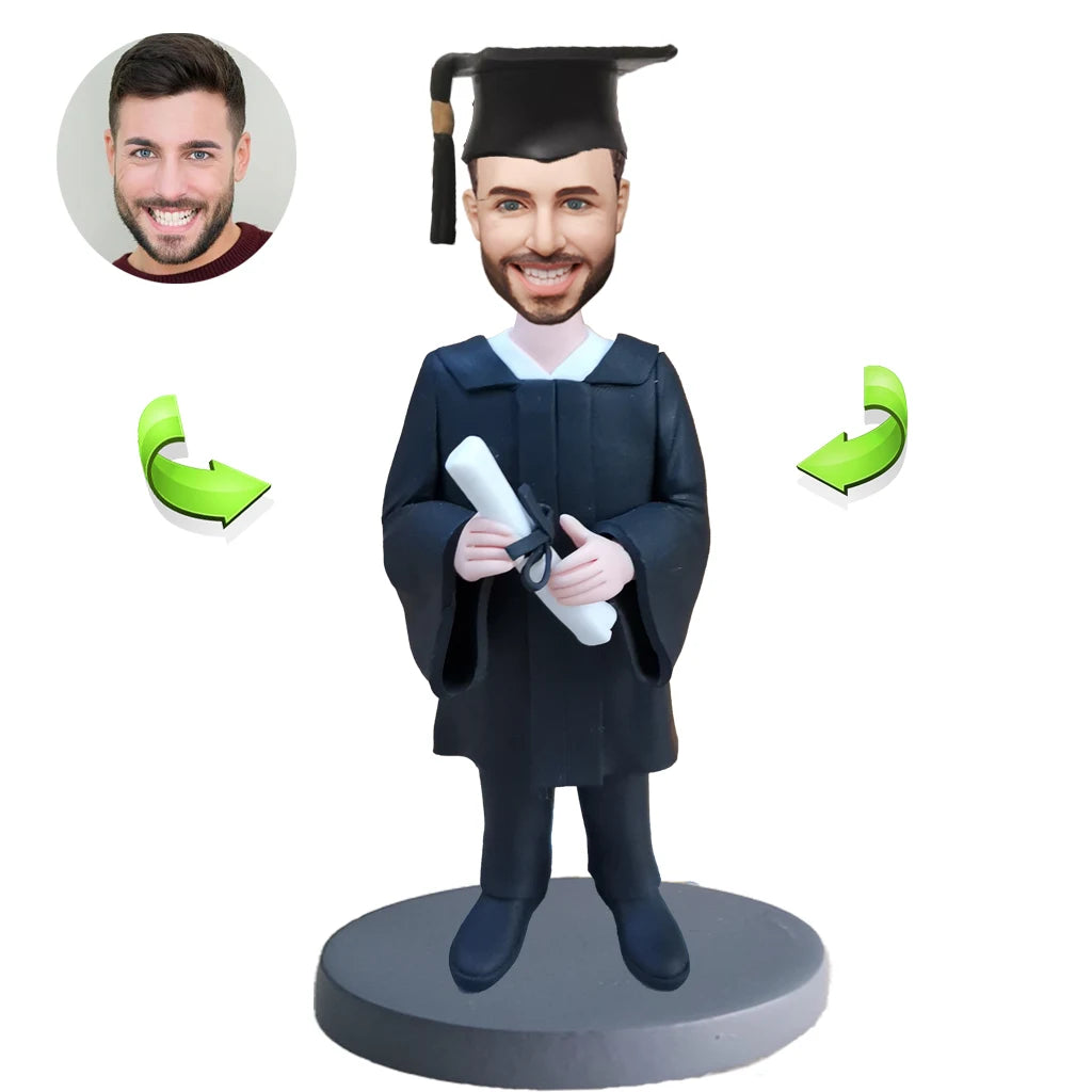 Graduation custom bobblehead of Graduation 23 in cap and gown, a memorable keepsake for graduation celebrations