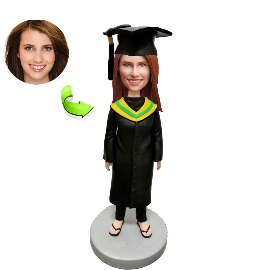 Graduation custom bobblehead of Graduation 2 in cap and gown, a memorable keepsake for graduation celebrations
