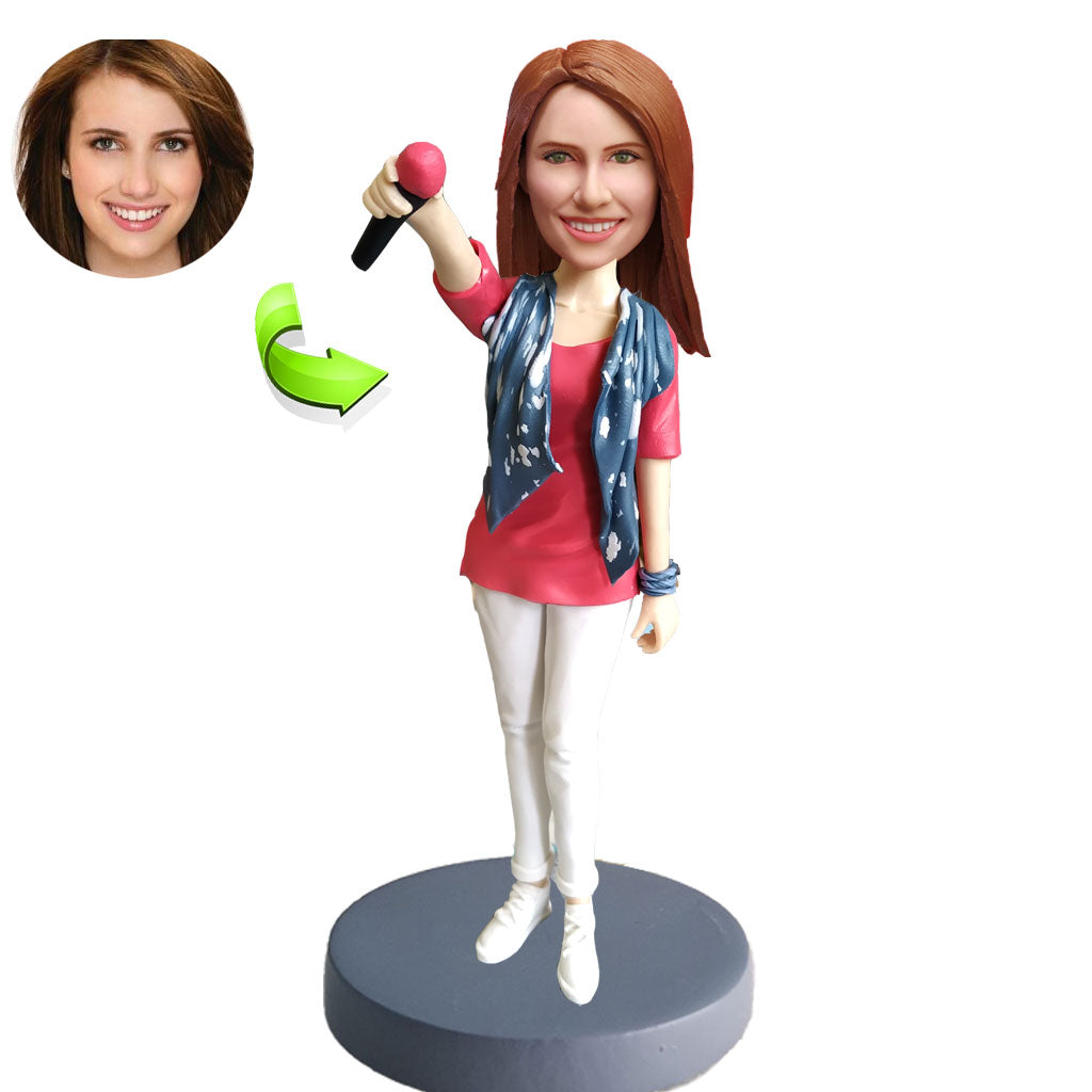 Custom musician bobblehead with microphone — personalized singer figurine