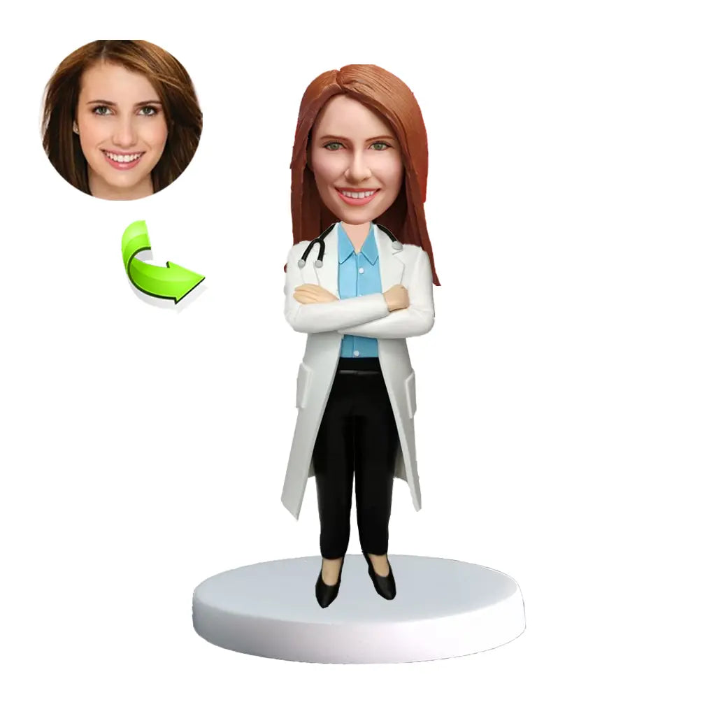 Personalized custom bobblehead of doctor 56 in doctor’s outfit, perfect for medical professionals and unique gifts