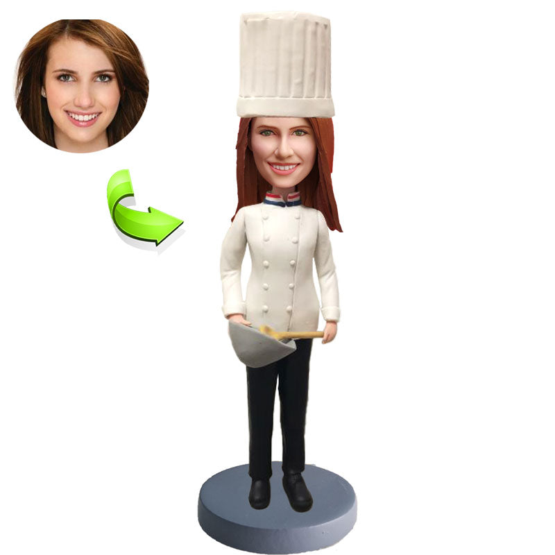 Chef bobblehead with hat and apron — personalized cooking figurine gift