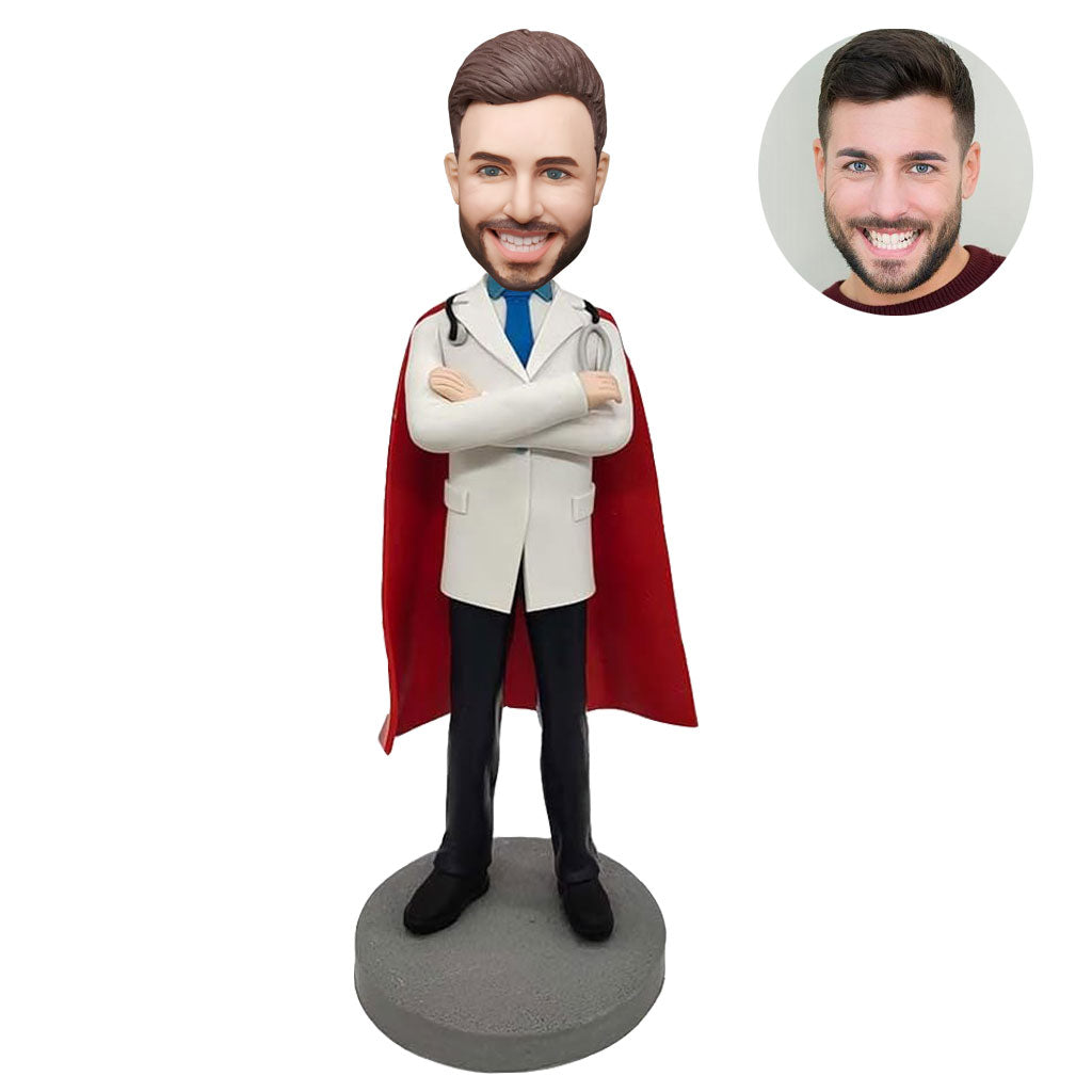 Personalized custom bobblehead of doctor 22in doctor’s outfit, perfect for medical professionals and unique gifts
