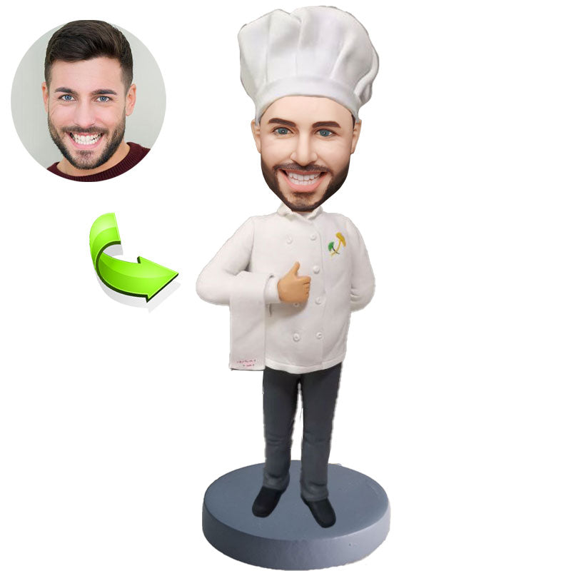 Chef bobblehead with hat and apron — personalized cooking figurine gift