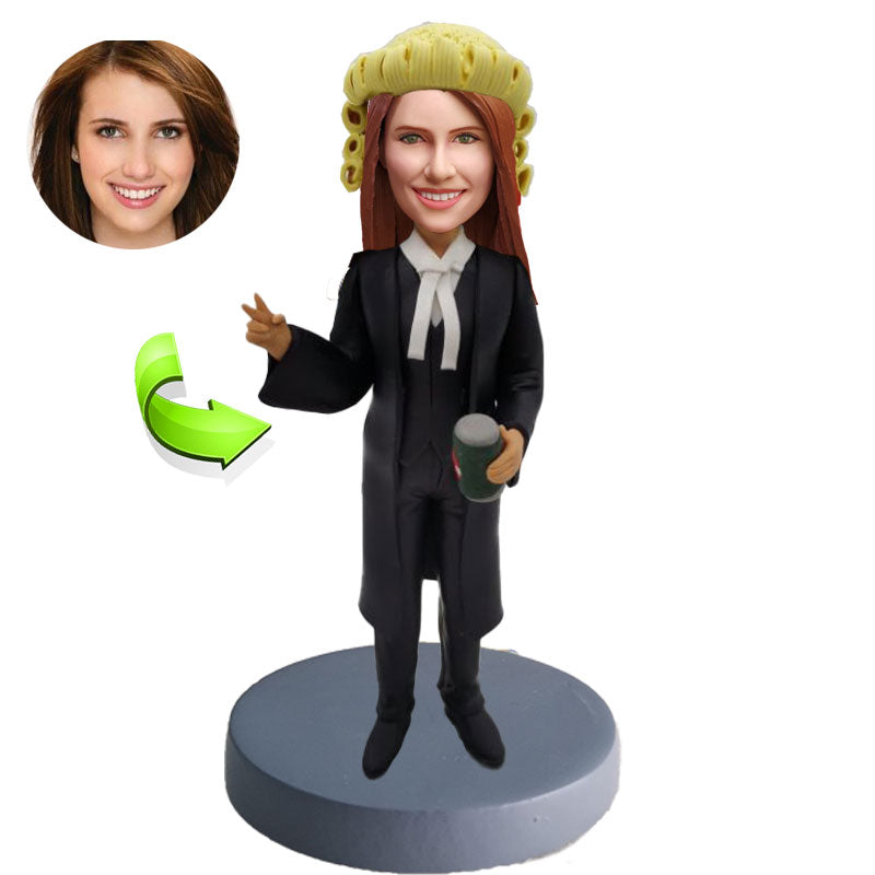 Personalized lawyer bobblehead holding law book — handcrafted professional figurine