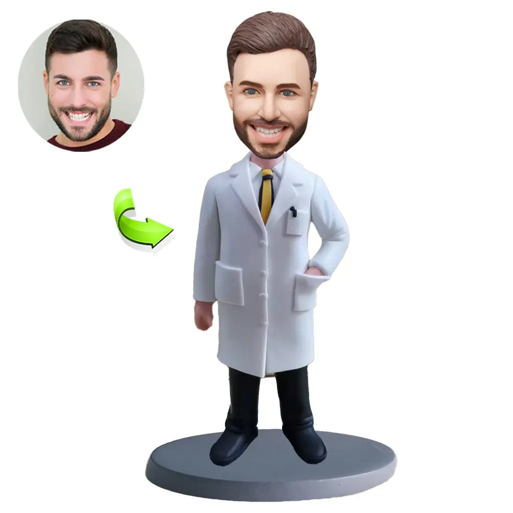 Personalized custom bobblehead of doctor 43 in doctor’s outfit, perfect for medical professionals and unique gifts