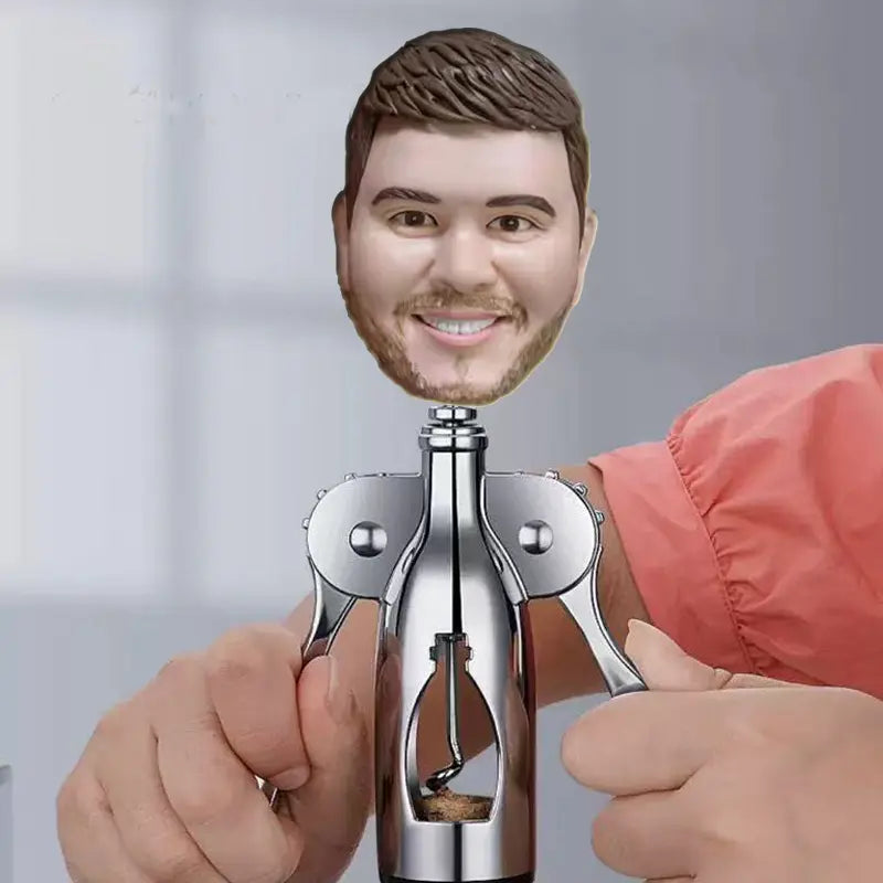 Bobblehead wine stopper and bottle opener — novelty gift accessory
