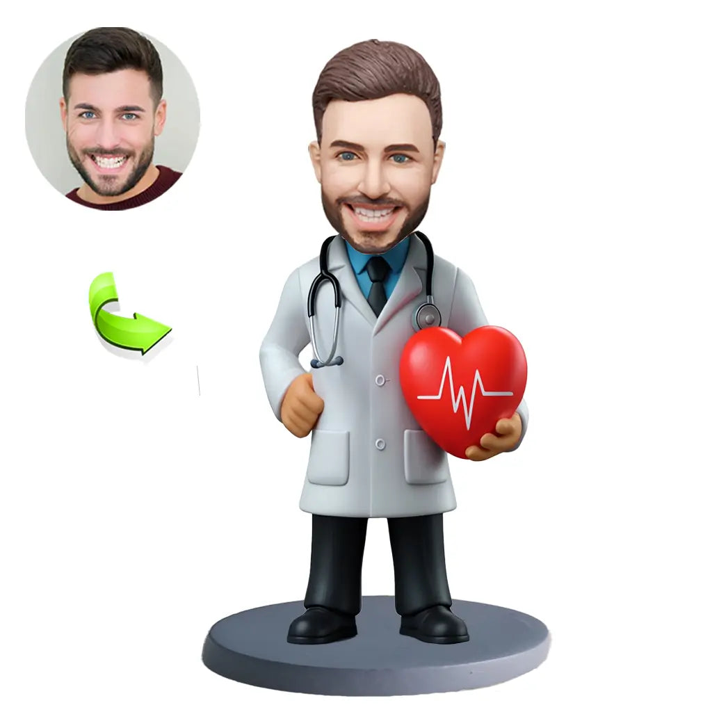 Personalized custom bobblehead of doctor 37 in doctor’s outfit, perfect for medical professionals and unique gifts