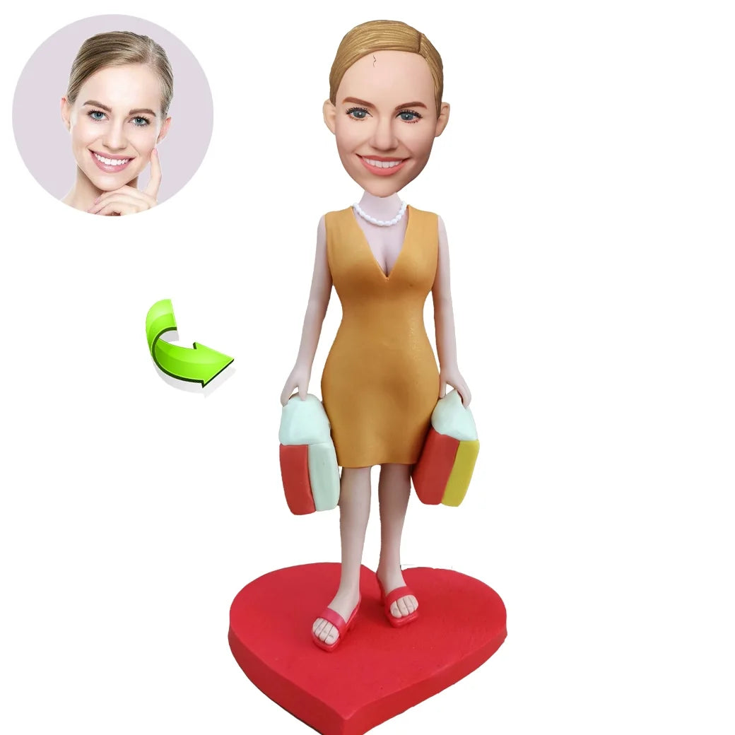 Personalized female bobblehead close-up — handcrafted custom figurine