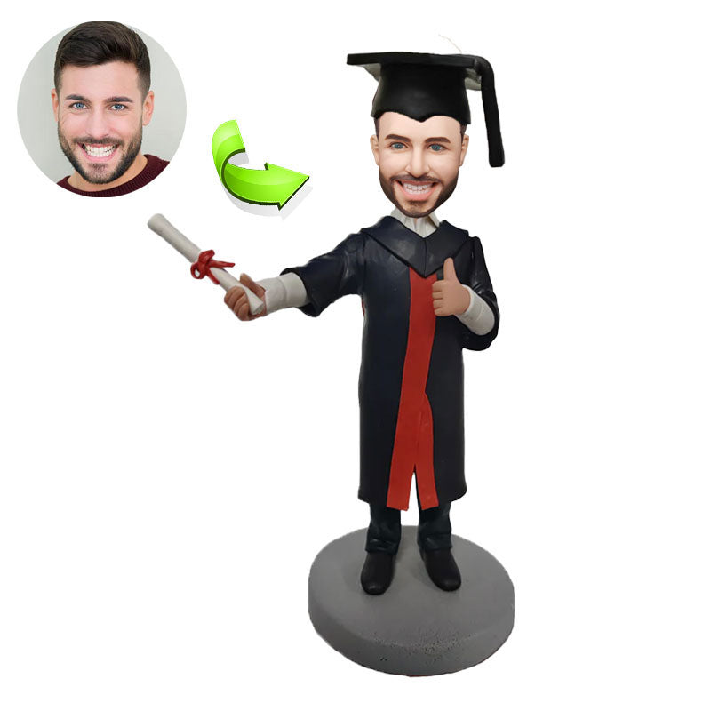 Graduation custom bobblehead of Graduation 6 in cap and gown, a memorable keepsake for graduation celebrations