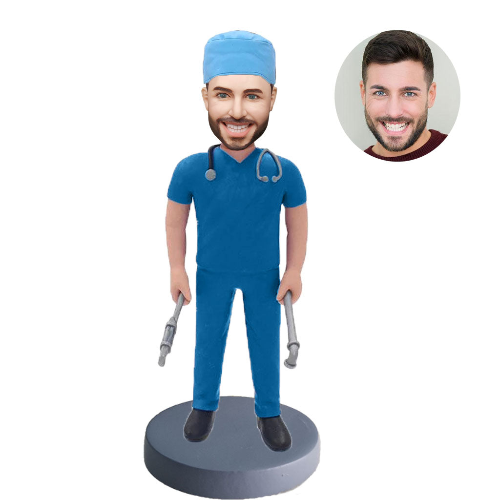 Personalized custom bobblehead of doctor 6 in doctor’s outfit, perfect for medical professionals and unique gifts