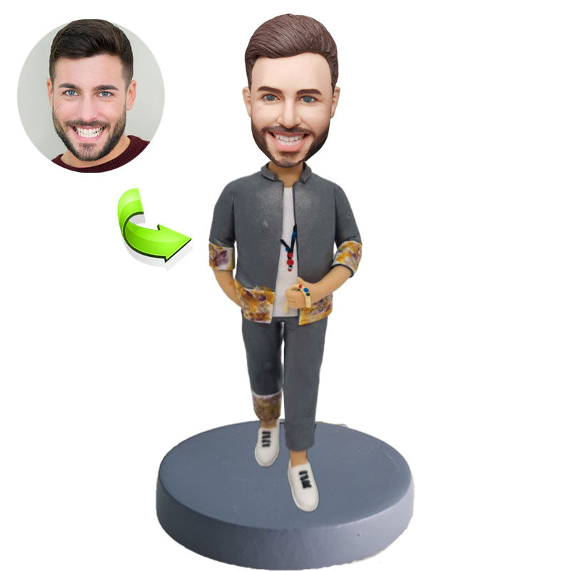 Man Gray Suit Bobblehead - Custom Business Gift Figurine