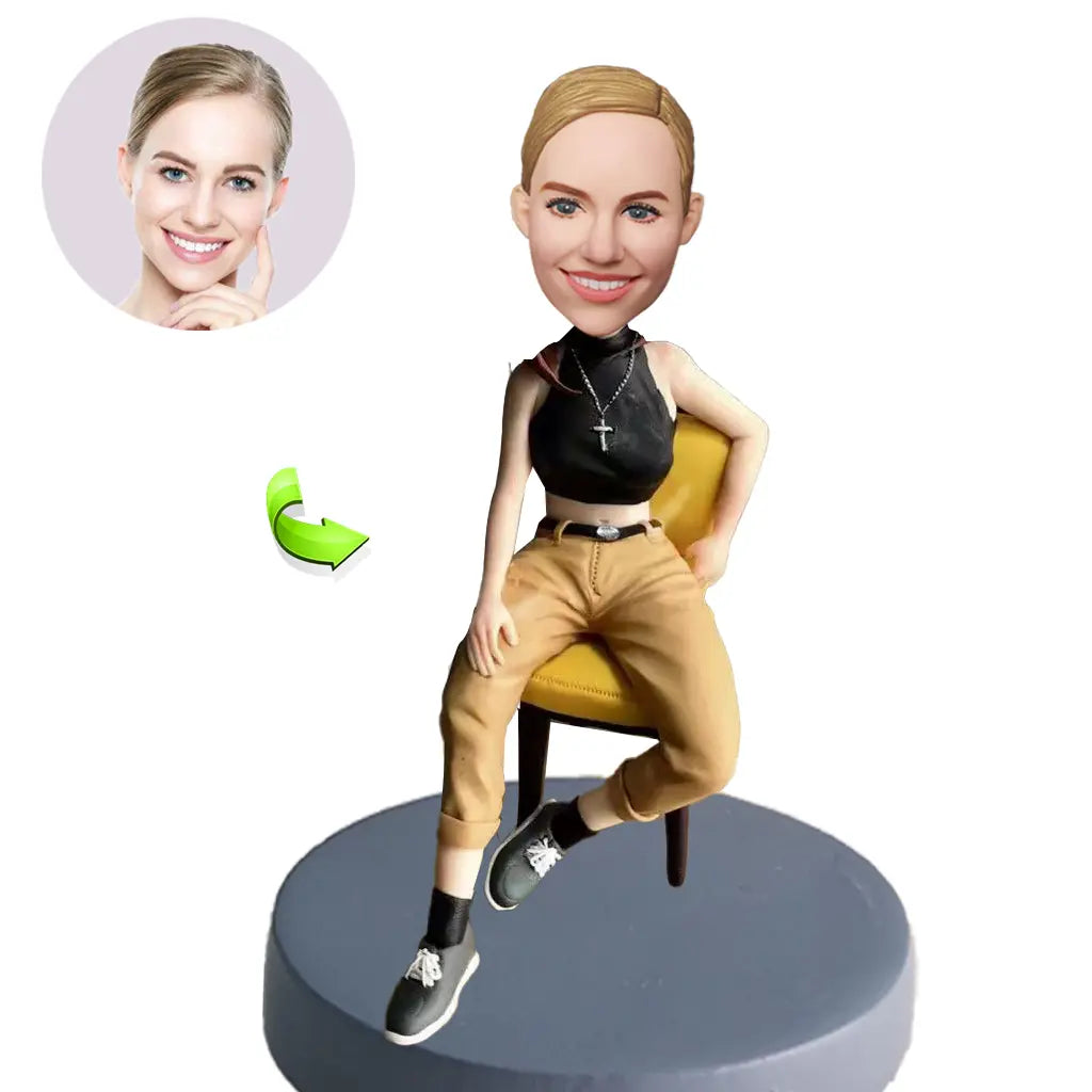 Cool Girl On Chair Bobblehead - Personalized Gift
