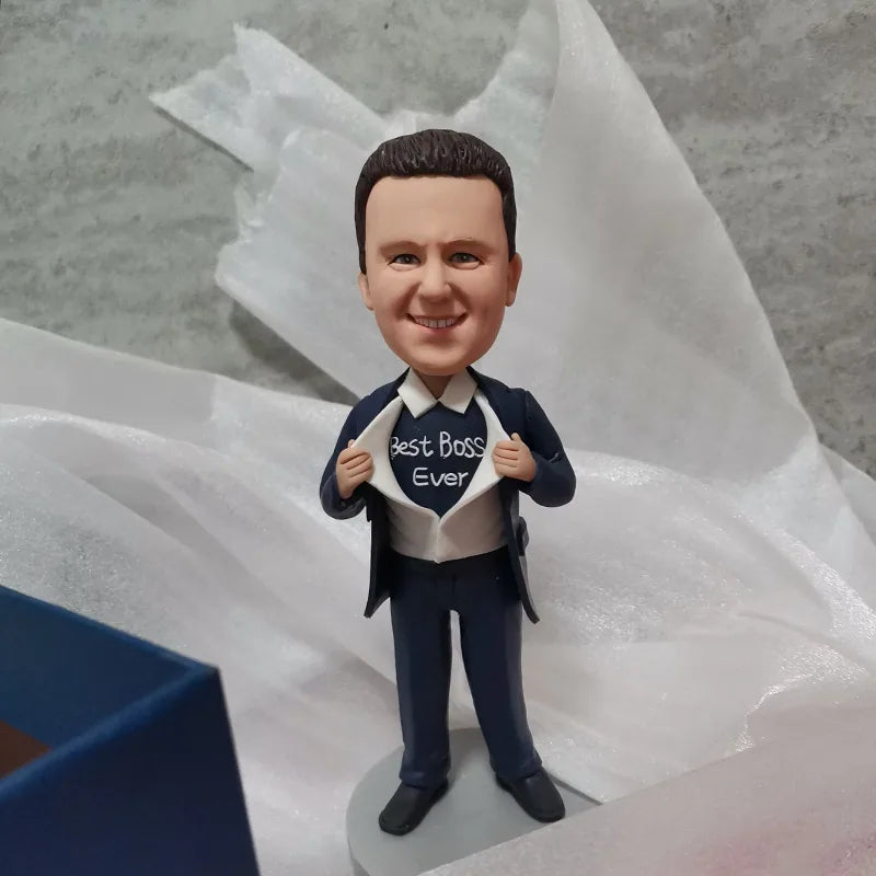 Custom "Best Boss Ever" bobblehead - Personalized casual business professional figurine, ideal office gift for top bosses