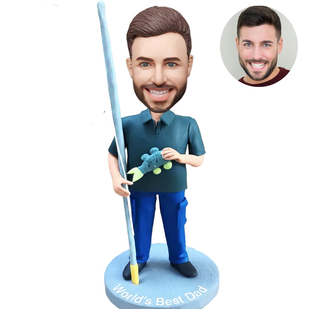 Custom Father’s Day Bobblehead – Fishing Dad Personalized Gift from Photo
