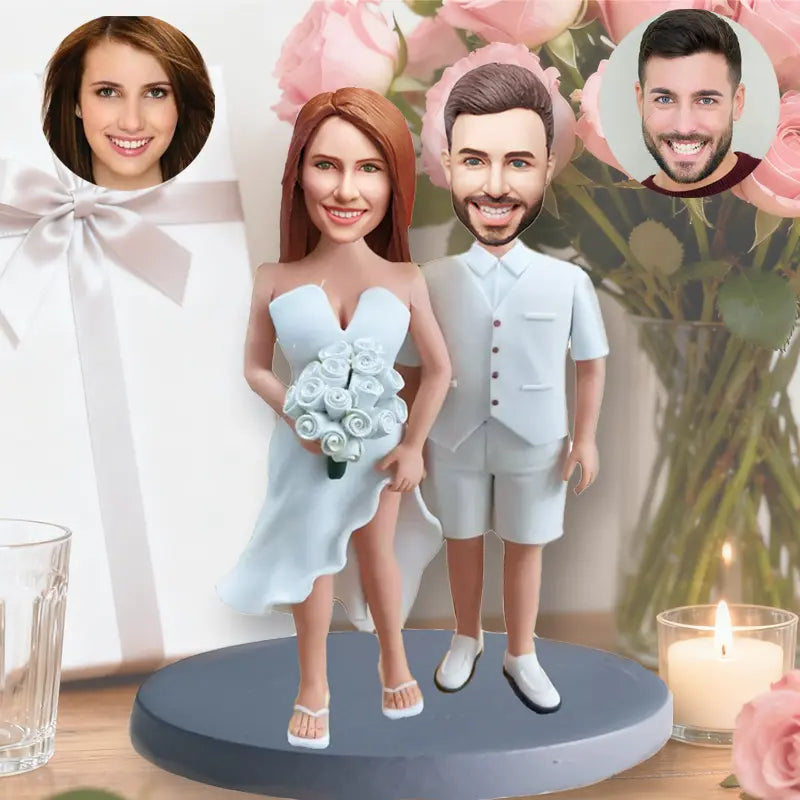 Beach wedding bobblehead gift tropical destination personalized custom seaside ceremony cake topper