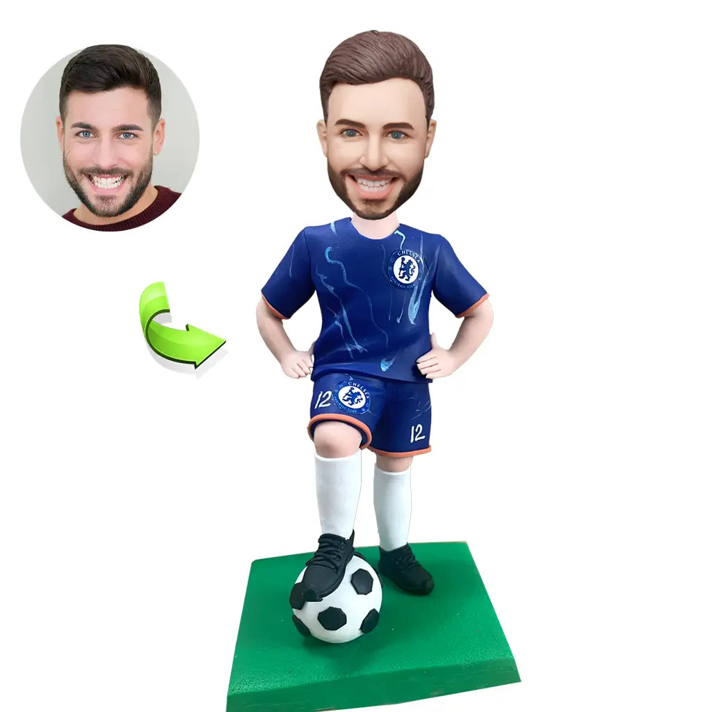 Bobble Head Customized Male Soccer Player in Blue Jersey