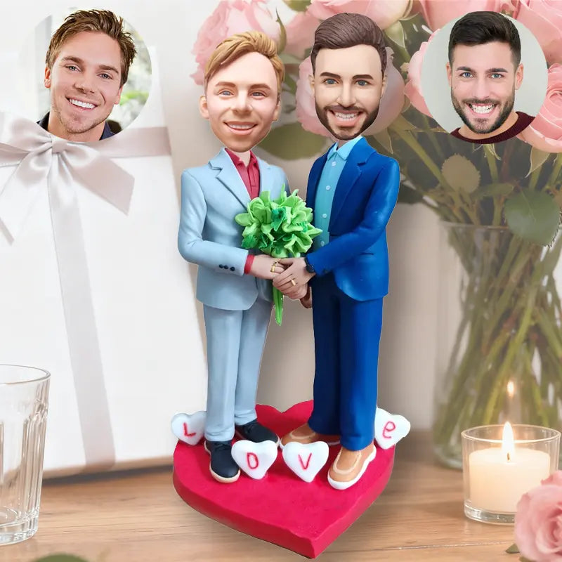 Gay couple bobblehead gift same sex wedding LGBTQ personalized custom figurine