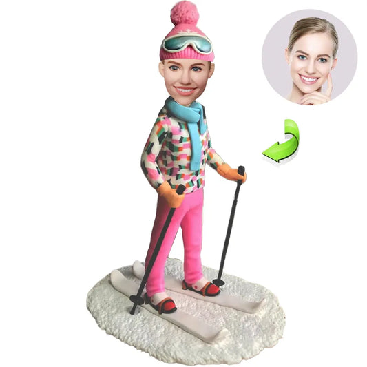 Bobble Head Customized Cute Skiing Girl Perfect Winter Gift