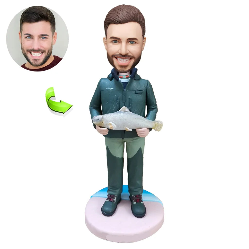 Fishing bobblehead gift fisherman personalized custom angler outdoor sports figurine
