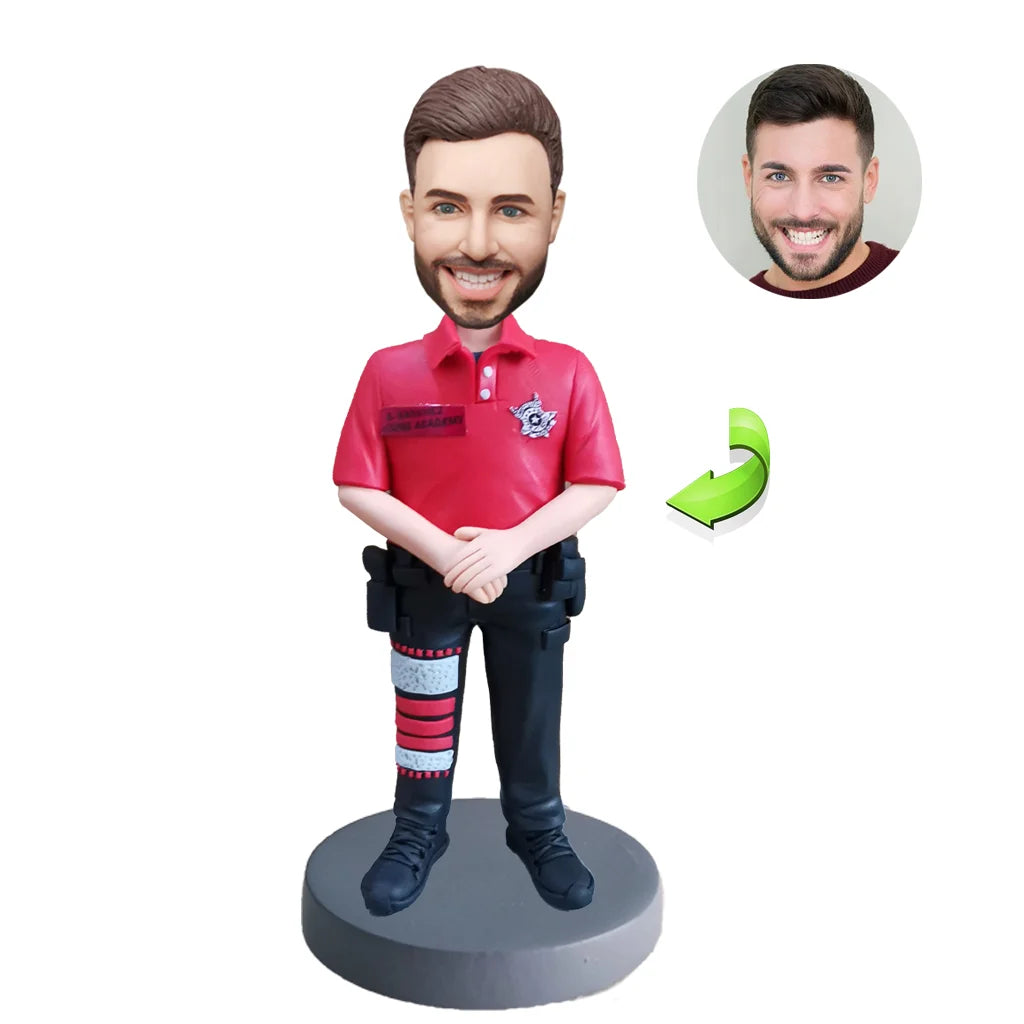 Personalized male bobblehead close-up — handcrafted custom figurine