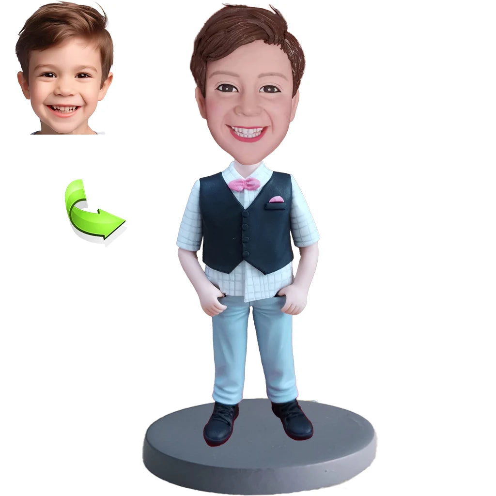 Personalized male bobblehead close-up — handcrafted custom figurine