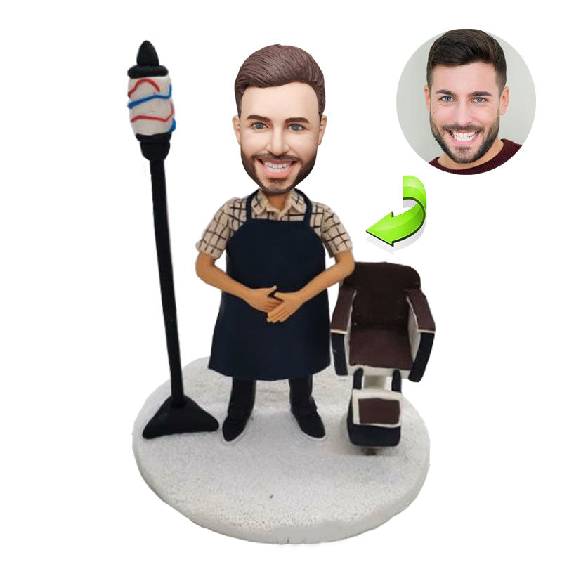 Barber bobblehead with a chair next to it