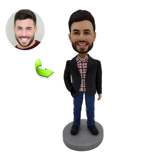 Man's Custom Bobblehead With One Hand In Pocket