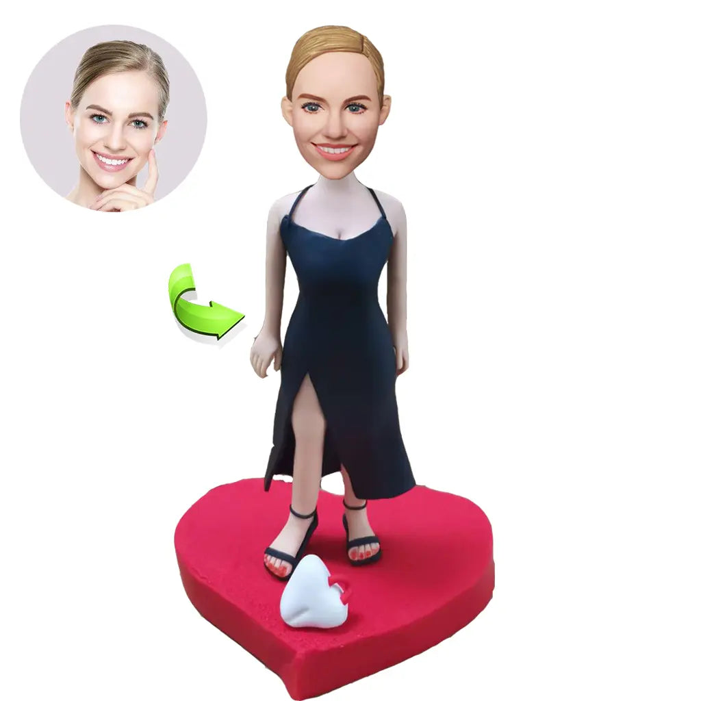 Custom female bobblehead — personalized handcrafted figurine by HappyBobbles