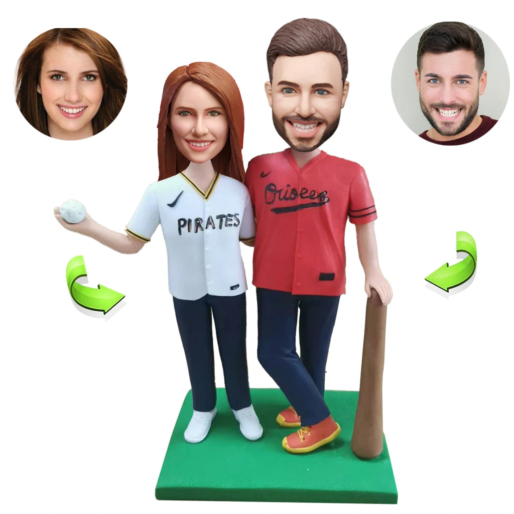 Custom baseball couple bobblehead personalized sports gift handmade figurine