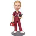 Custom Registered Nurse Bobblehead in Burgundy Scrubs