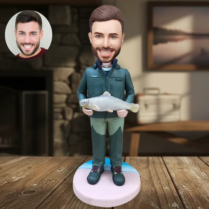 Fishing bobblehead gift fisherman personalized custom angler outdoor sports figurine