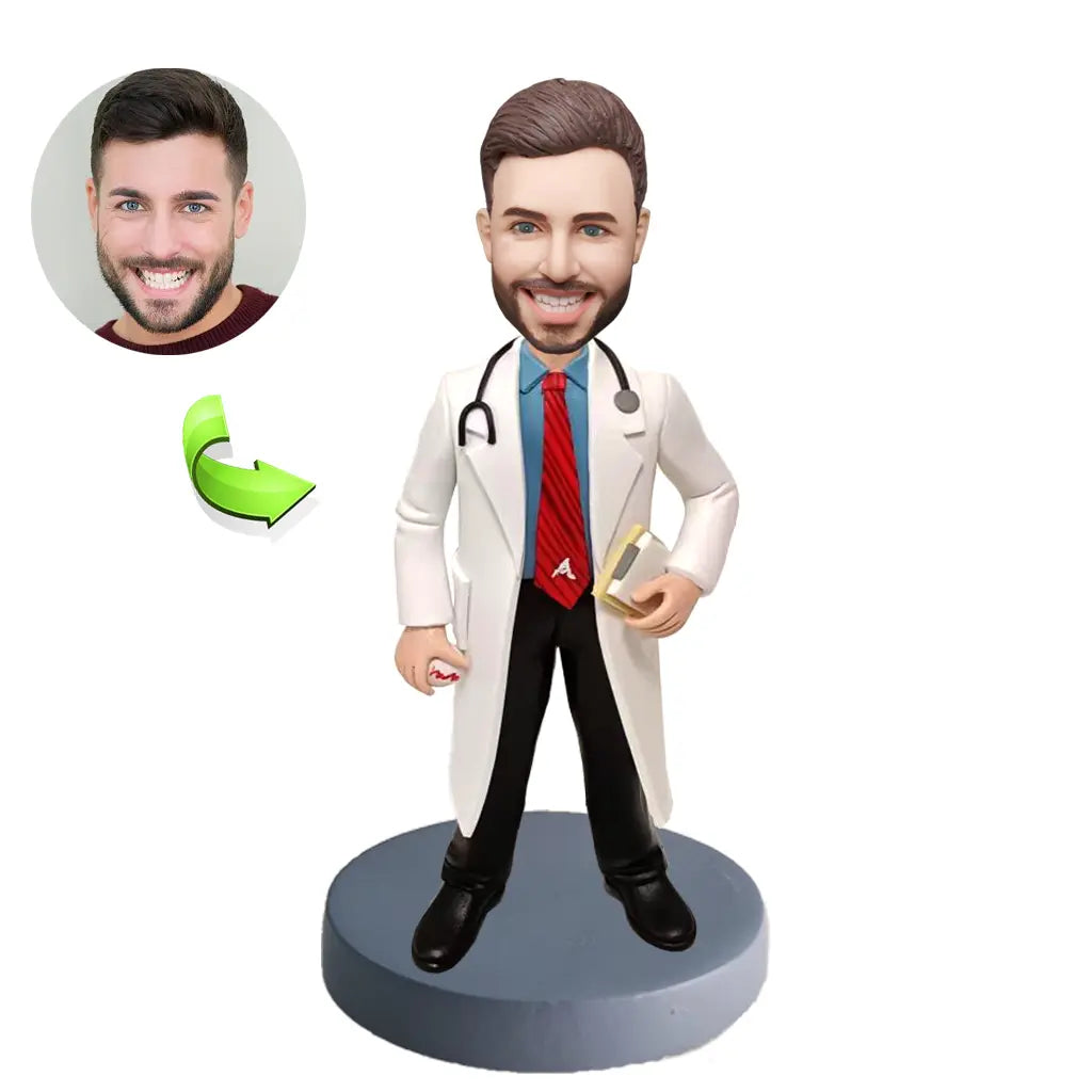 Personalized custom bobblehead of doctor 23 in doctor’s outfit, perfect for medical professionals and unique gifts