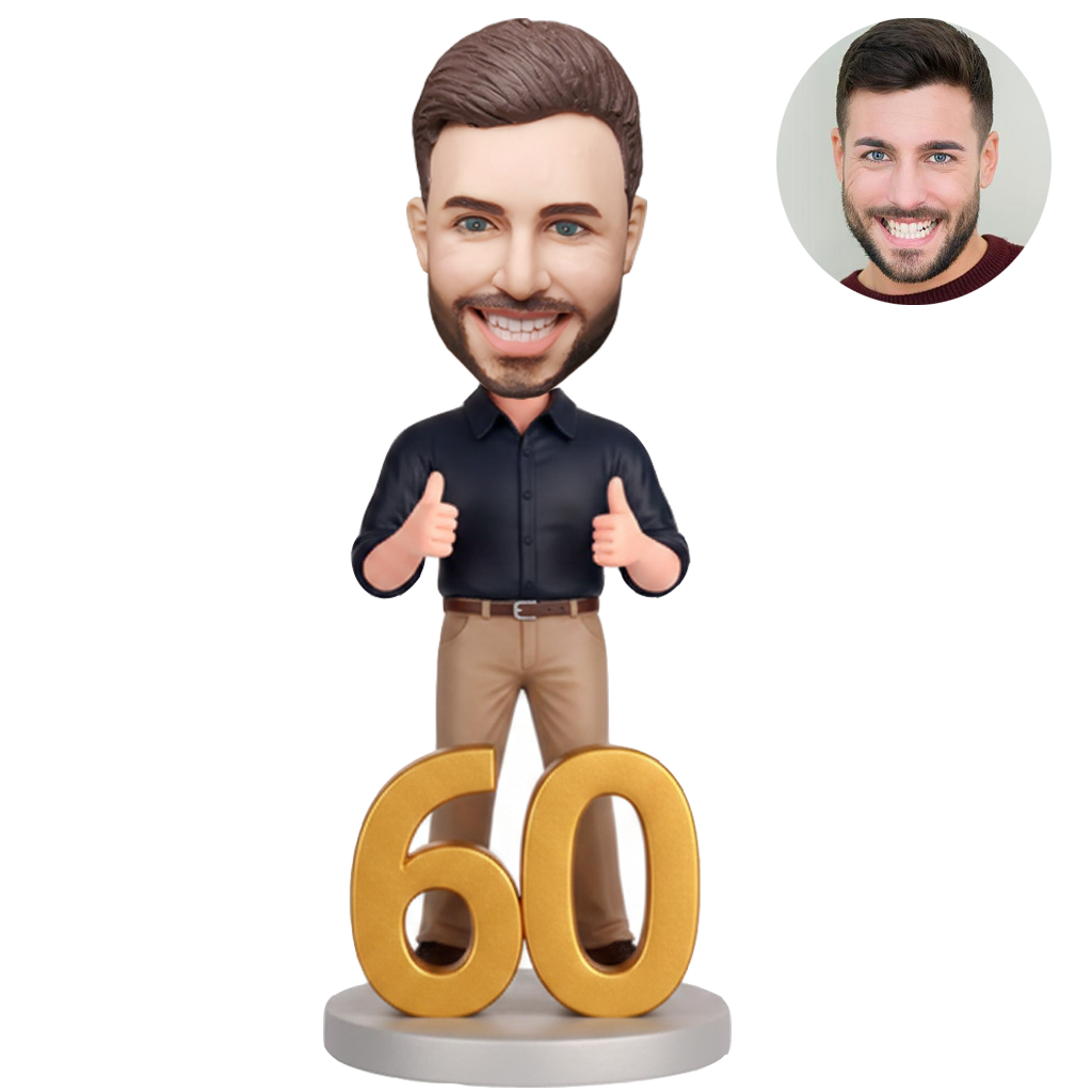 60th Birthday Custom Bobblehead - Personalized Male Figurine Gift