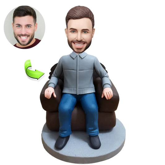 Custom Bobbleheads For a Man Sitting on a Sofa