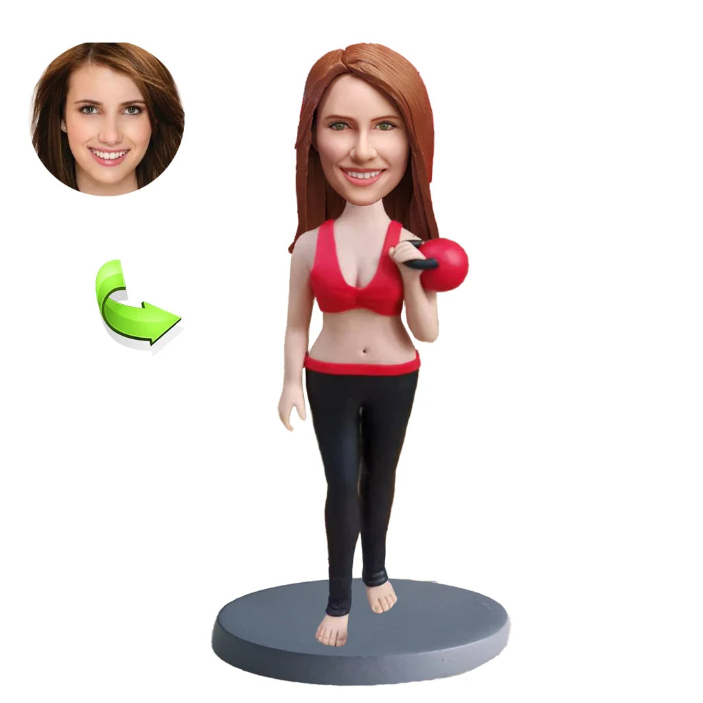 Personalized female bobblehead close-up — handcrafted custom figurine