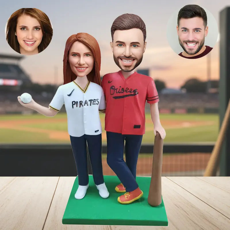 Custom baseball couple bobblehead personalized sports gift handmade figurine