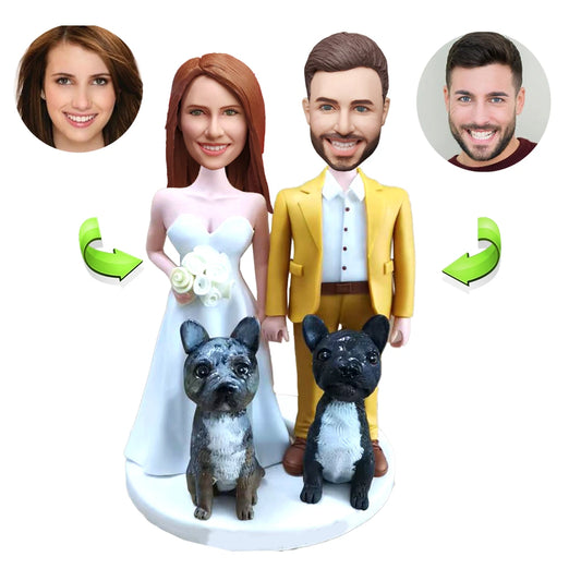 Bobblehead Wedding Gift For A Couple With Two Pets