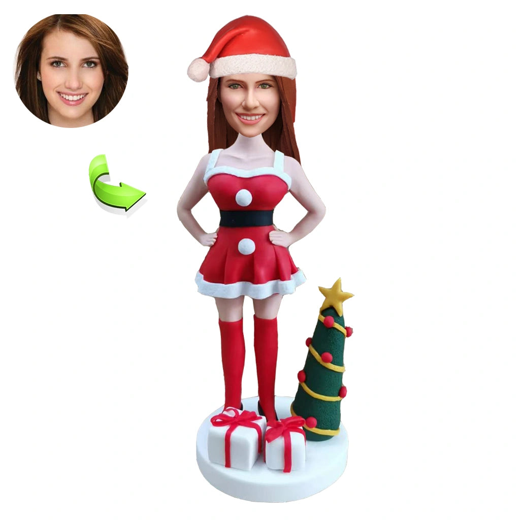 Christmas Gift Lady with Gifts And Trees Custom Bobblehead