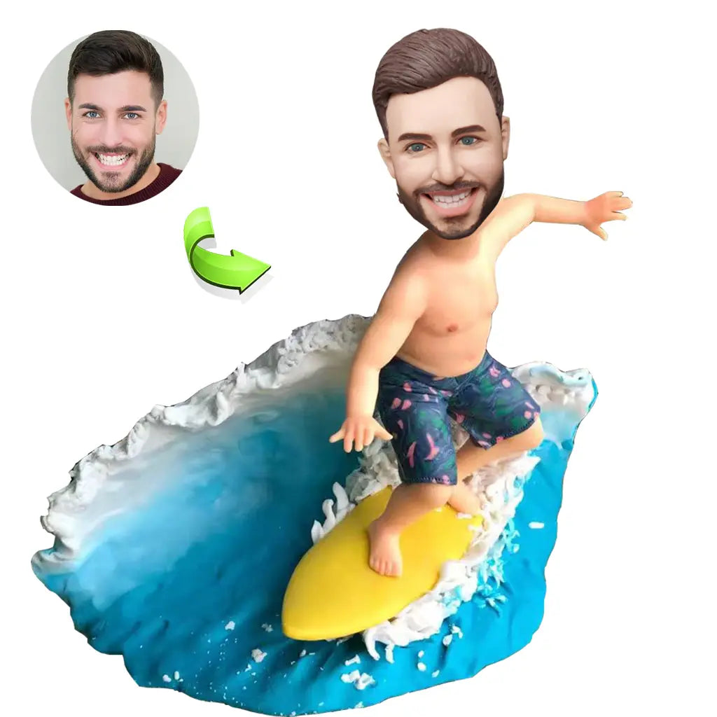 Custom surfing bobblehead premium personalized gift for surfer handmade sports figurine