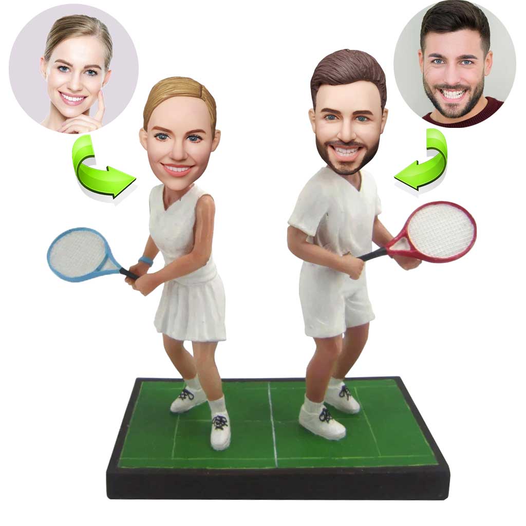 Custom tennis couple bobblehead personalized sports gift handmade figurine