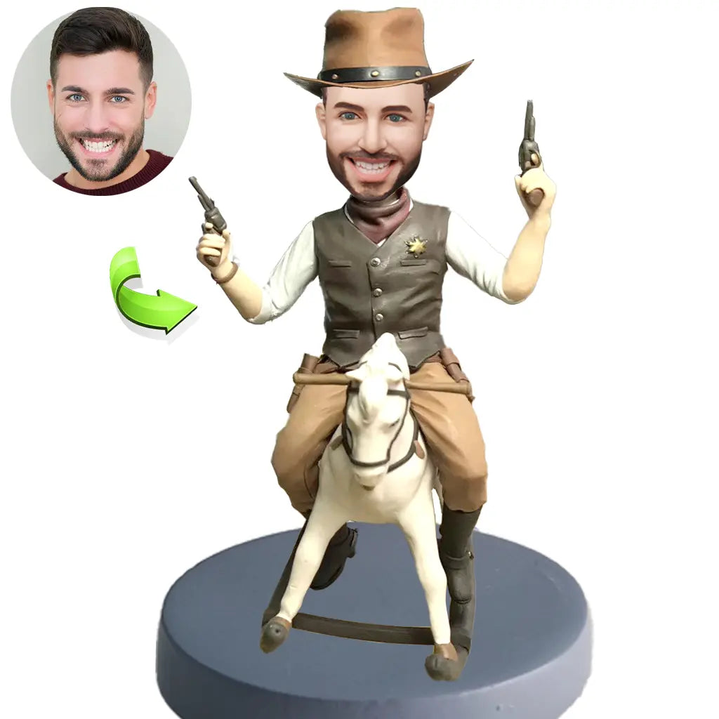 Custom Bobbleheads Funny Cowboy Riding Wooden Horse Design