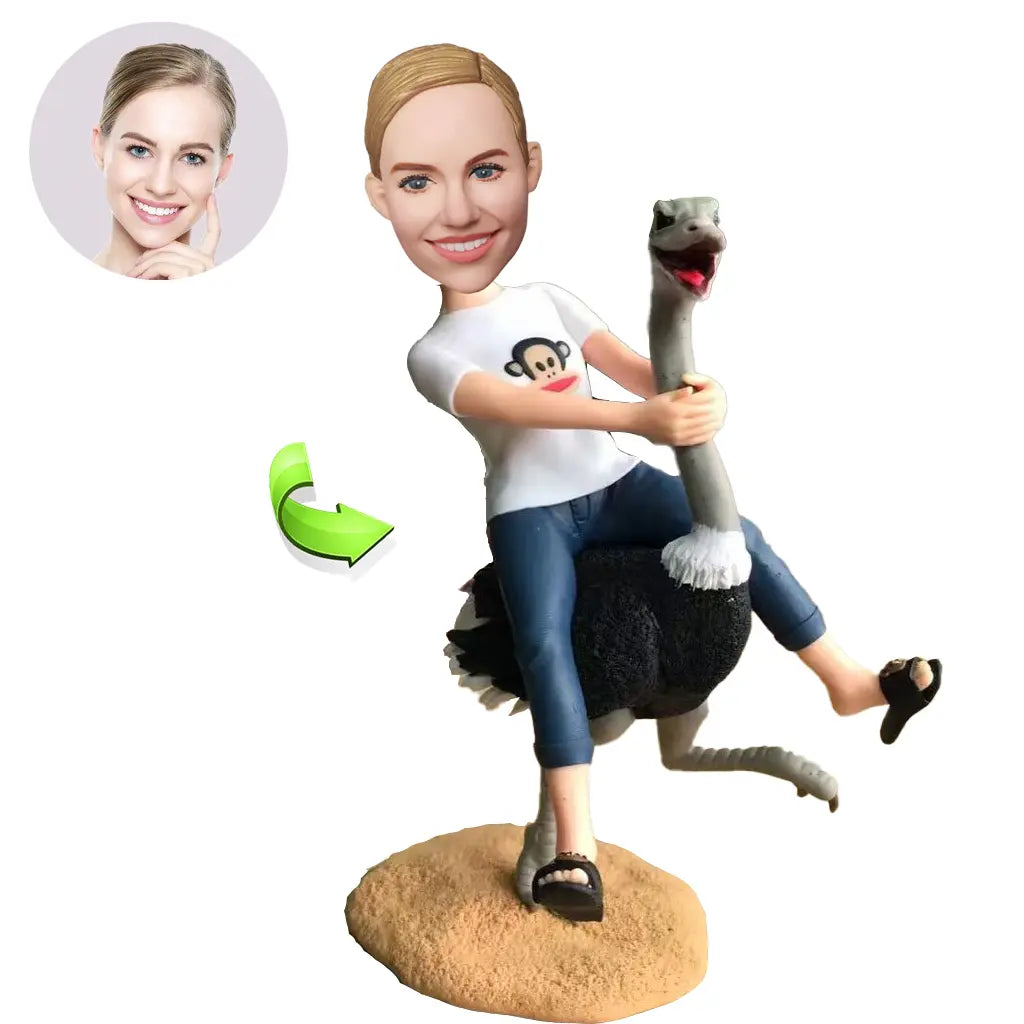 Custom Bobbleheads Hilarious Girl Riding Ostrich Fun Collectible