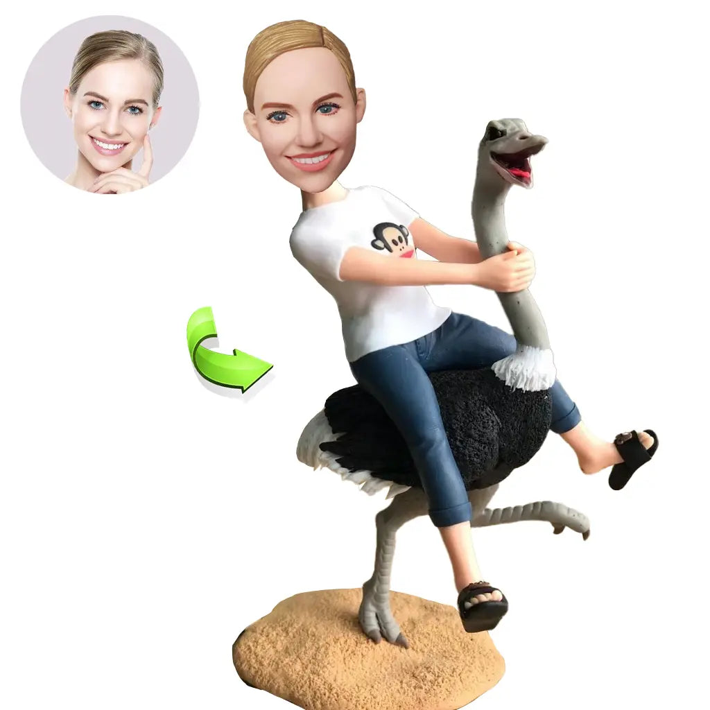 Custom Bobbleheads Hilarious Girl Riding Ostrich Fun Collectible