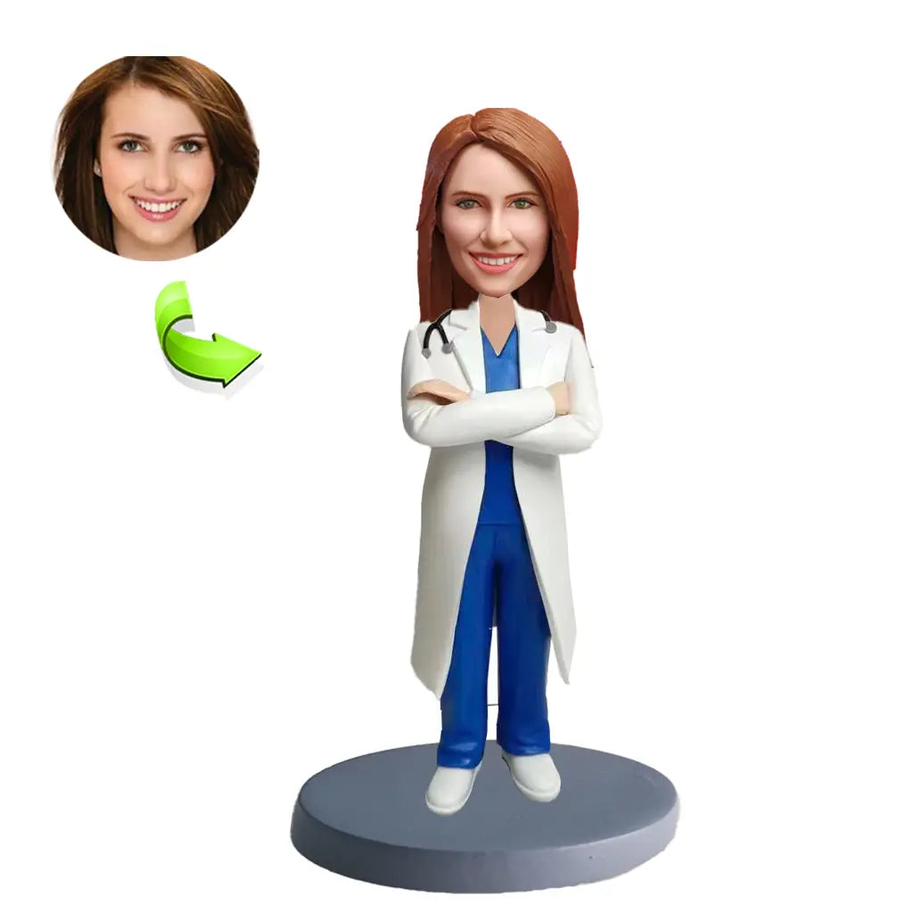 Personalized custom bobblehead of doctor 54 in doctor’s outfit, perfect for medical professionals and unique gifts