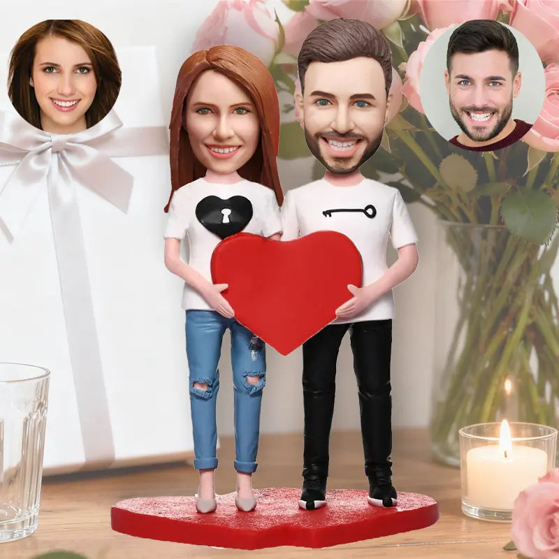 Couple bobblehead gift love heart personalized custom romantic anniversary valentines figurine
