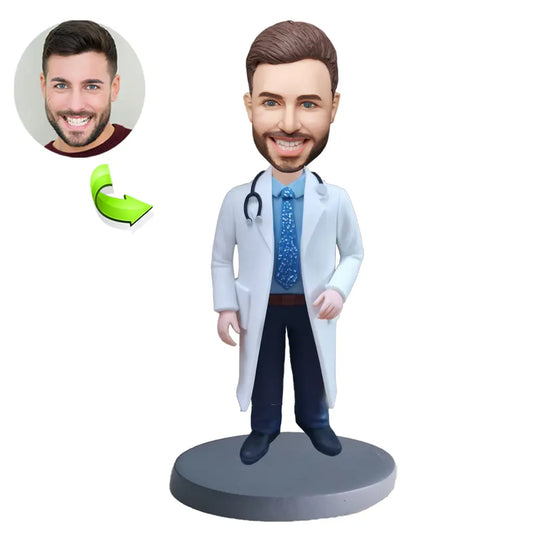 Personalized custom bobblehead of doctor 50 in doctor’s outfit, perfect for medical professionals and unique gifts