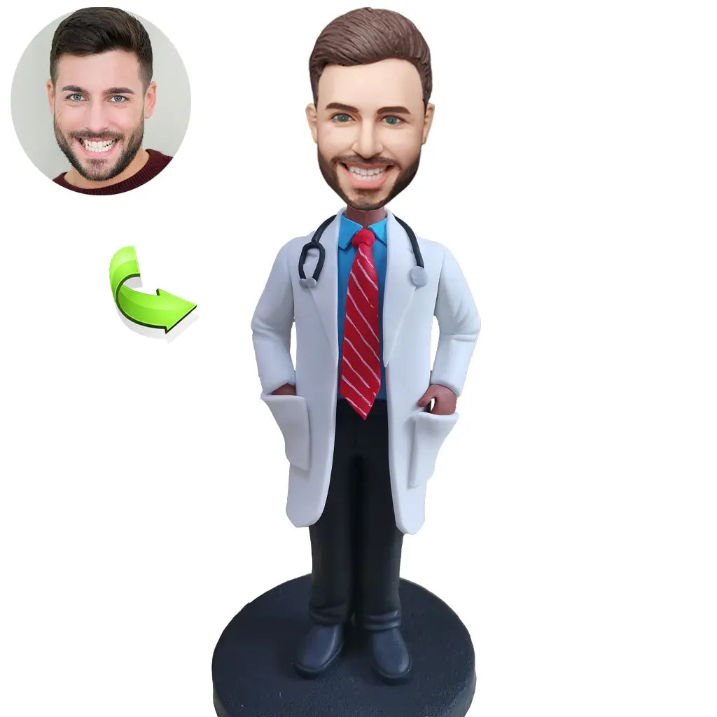 Personalized custom bobblehead of doctor 31 in doctor’s outfit, perfect for medical professionals and unique gifts