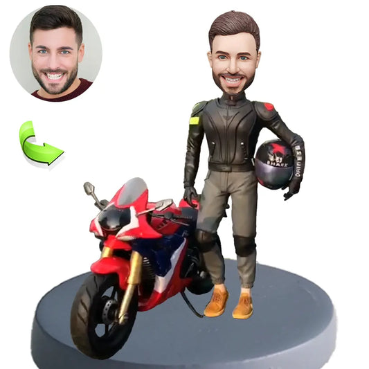 Bobble Head Customized Premium Biker In Leather Jacket Design